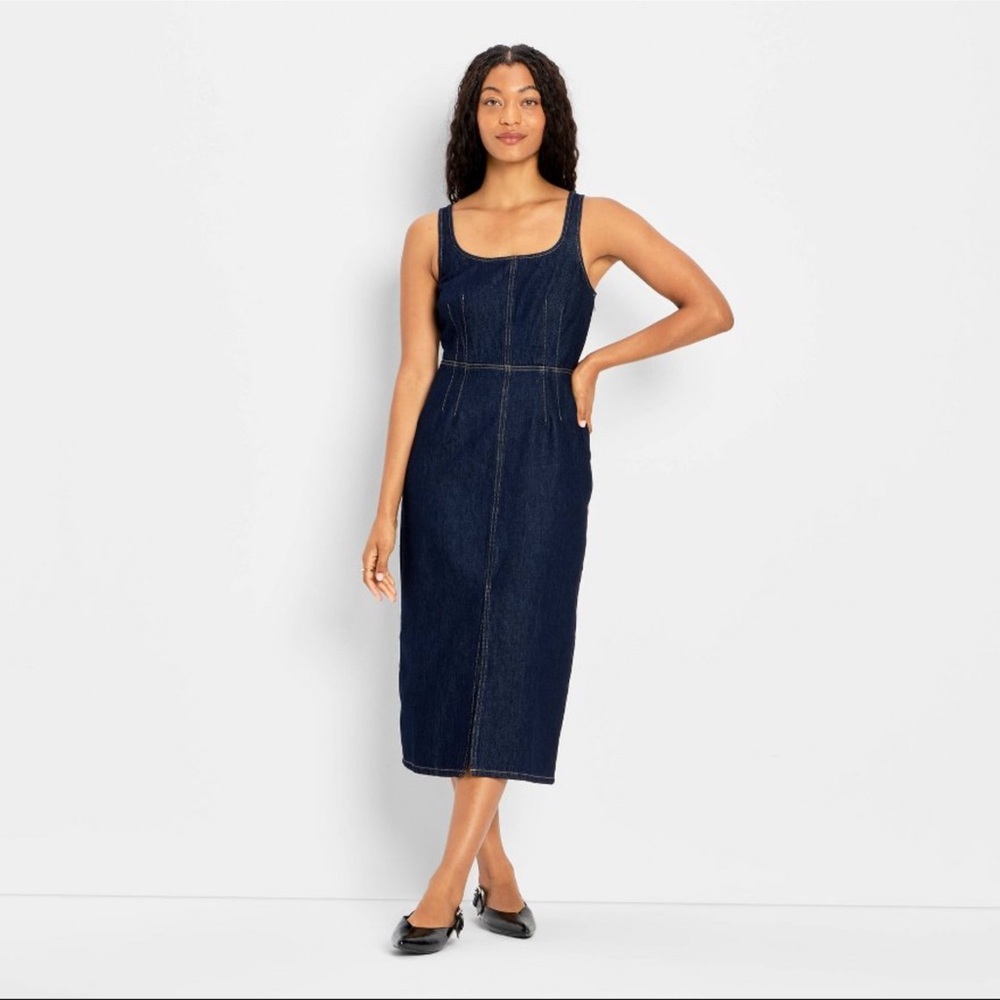 Future Collective Women's 90's Denim Midi A-Line Dress - Dark Wash S